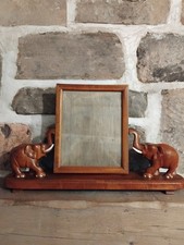 Large Vintage Hand Carved Wooden Elephant Photo Frame, Heavy Solid Wood