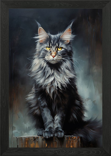 Maine coon cat portrait framed - coon,