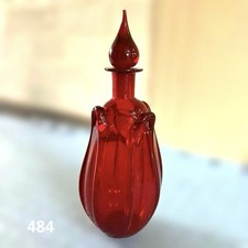 Empori Italy Ruby Red Glass Genie Bottle Decanter Vintage Used 10.2"