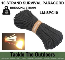 Paracord 10 STRAND Military Grade Survival Rope Fire Lighting Cord Lanyard BLACK