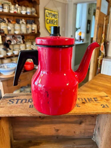 Vintage red enamel coffee - coffee, pot