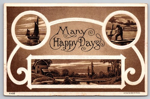 Antique greeting postcard many - postcard,
