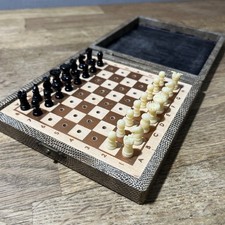 Vintage Travel Chess Set Pegged Pieces Folding Box Small