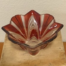 VINTAGE Japanese SOGA Glass Ruby Red & Clear Fan Dish Bowl Flawless