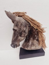 Hand Made Rustic Horse Head Carved Wooden Dark wash Horse Head on stand 30cm