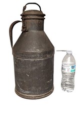 Antique Milk Jug Can Canister & Lid Dairy 2 Gal Farm California? 16"x7.5 Rustic