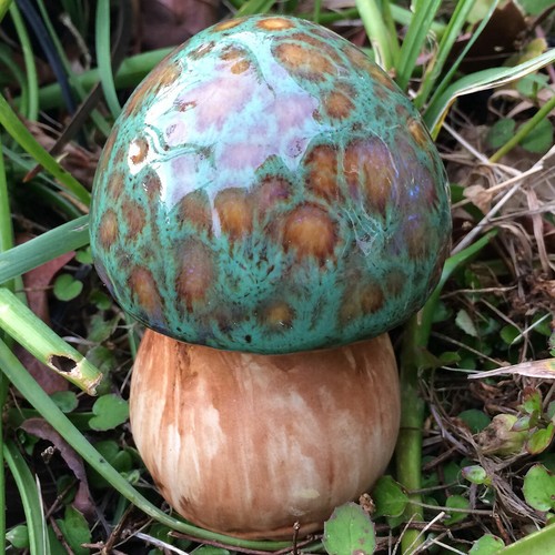 Green ceramic garden toadstool - garden,