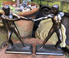 Vintage Art Deco boxing fighting spelter figures Greek Olympians sparring 1920's