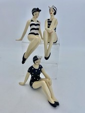 Roaring 20s Bathing Beauty Figure Shelf Sitters Black White Polka Dots Lot Of 3
