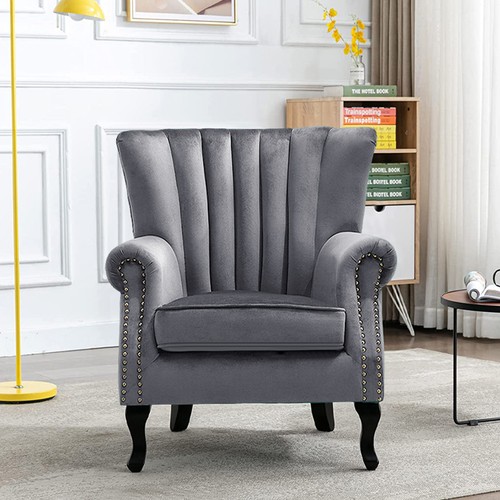 Grey velvet armchair wingback - grey,