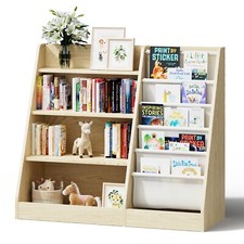 4-Tier Kids Wooden Bookshelf Six Layer Sling Bookcase for Books and Toys