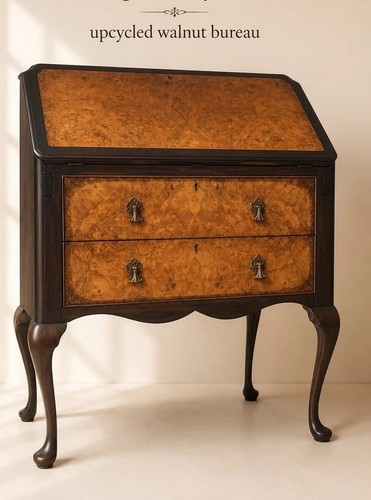 Upcycled walnut bureau desk - upcycled,