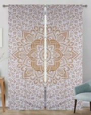 Indian Boho White&Gold Mandala Curtains Cotton Hippie Gypsy Decor Window Curtain