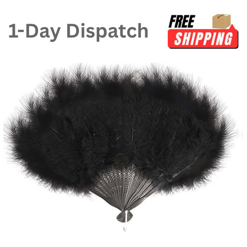 Black feather hand fan - black,