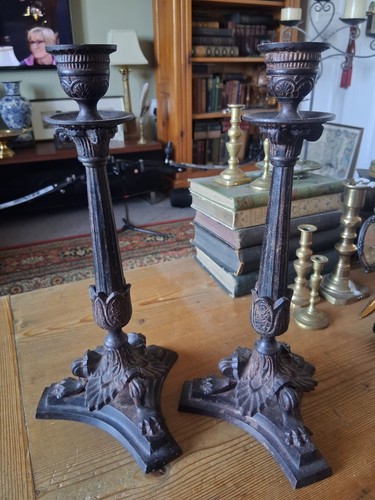 Antique bronze candlesticks - bronze,