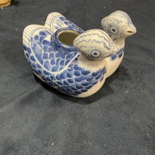 VINTAGE Chinese Pair of  Conjoined ducks water dropper blue and white Rare Htf