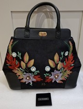 Lulu Guinness Black Suede Vintage Floral Pearl Embellished Bag!!