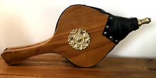 Vintage Wood And Leather Fireplace Bellows, With Brass Motif