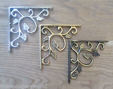 PAIR of Solid brass ornate decorative vintage wall mounted shelf support bracket