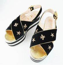Gucci Bee Accent Velvet Slingback Sandals size 39.5