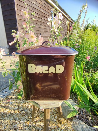 Vintage enamel bread bin - bread,