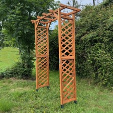 Wooden Garden Arch Pergola Feature Natural with Square Top (Tan) & Ground Spikes