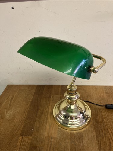 Green banker desk lamp brass - green,
