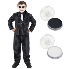 CHILDS PINSTRIPE SUIT SKELETON FACEPAINT HALLOWEEN FANCY DRESS CHARACTER COSTUME