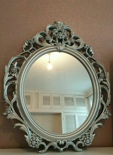 Silver ornate mirror - silver,
