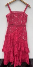 Alice Olivia Angelita Dress 6 Hot Pink Ruffled Sheath Lace Cocktail Party