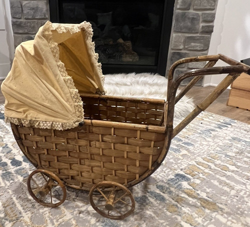 Antique wicker baby doll pram - wicker,