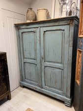 Vintage Antique French Pine Wooden Painted Blue Linen Cupboard / Pantry / Rustic