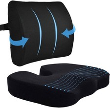 Memory Foam Seat Cushion w/Lumbar Support Pillow for Back & Sciatica Pain Relief