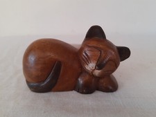 Wood Cat Figurine Hand Carved