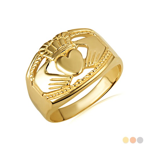 Gold bold claddagh men ring - gold,