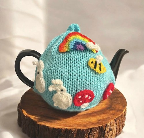 Knitted tea cosy with - knitted,