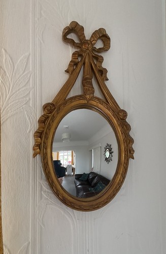 Gold oval bow mirror - oval, convex