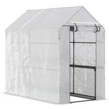 Outsunny Walk in Greenhouse w/Shelves Steeple Grow House 186x 120 x 190cm White