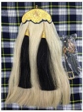 SH Piper Long Horse Hair Kilt Sporran Thistle GOLD Cantel 2 Tassels Chain Belt