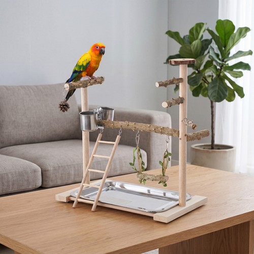 Wooden parrot play stand perch - wooden,