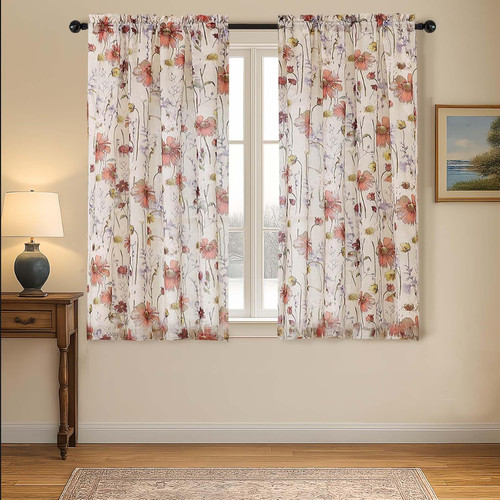 Printed floral short curtains - floral,