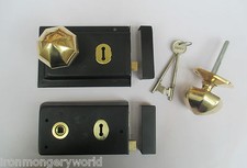 OLD VICTORIAN RETRO TRADITIONAL OCTAGONAL RIM LOCK DOOR KNOB SET