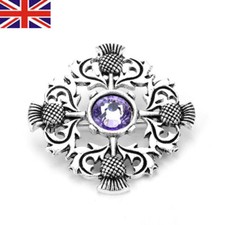 Silver Scottish Thistle Diamante Brooch Shawl Cloak Lapel Pin Kilt Scotland