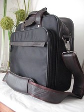 ROCHA JOHN ROCHA!!! LARGE BLACK & BROWN LEATHER TRIM BRIEFCASE LAPTOP X BODY BAG