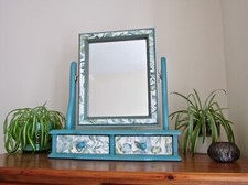 Dressing table mirror with drawers - Painted & Decoupaged - Ocean blues & greens