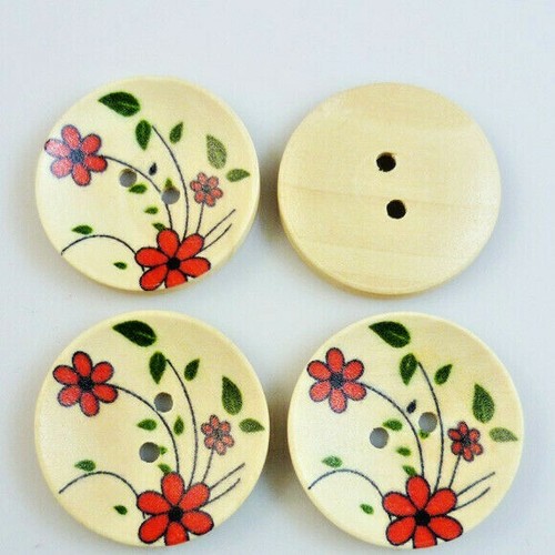 Wooden flower buttons large - 5,