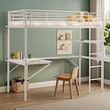 3Ft Twins Bunk Bed Frame Metal Loft Sleeper with Desk Kids Single/LED/Socket UK