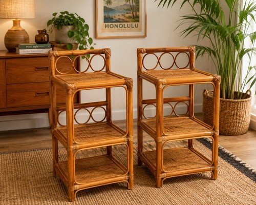 Vintage rattan wicker bedside - vintage,