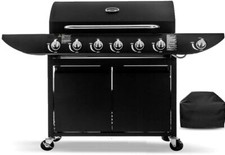 6+1 Gas Burner Garden Grill BBQ Barbecue Side Burner & Storage - Black + Cover