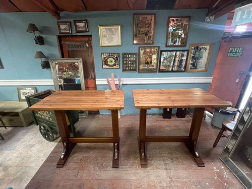 Pair solid wood high tables - of,